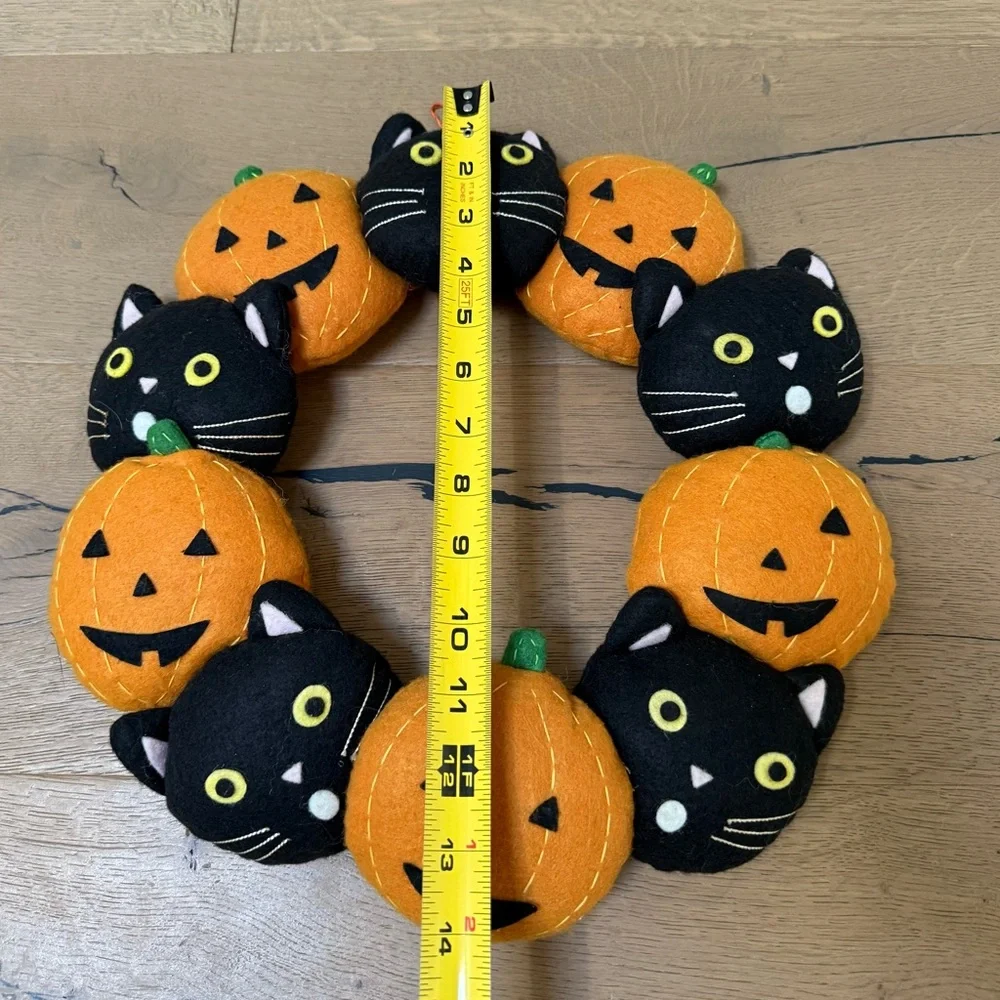 Adorable Halloween Black Cat and Pumpkin Wreath